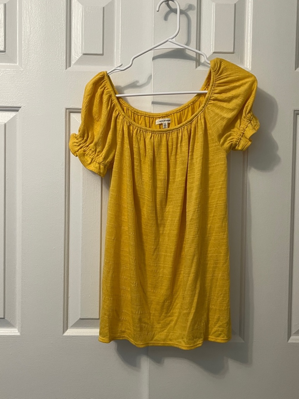 Max Studio Yellow Off Shoulder Blouse Short Sleeve Stretch Size S
